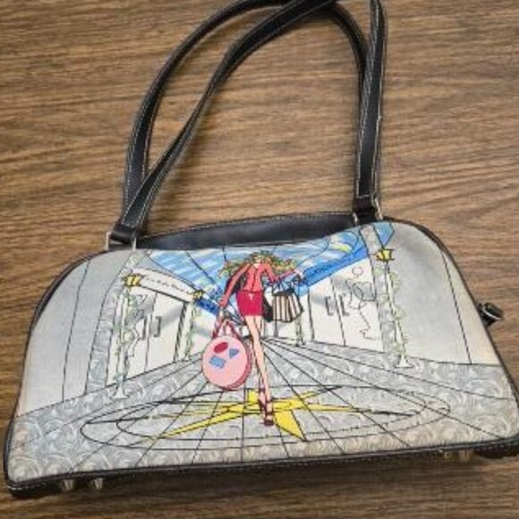 FASHION CITY Women's Graphic Print Shoulder Bag w/Beading - Size Small - Picture 2 of 14